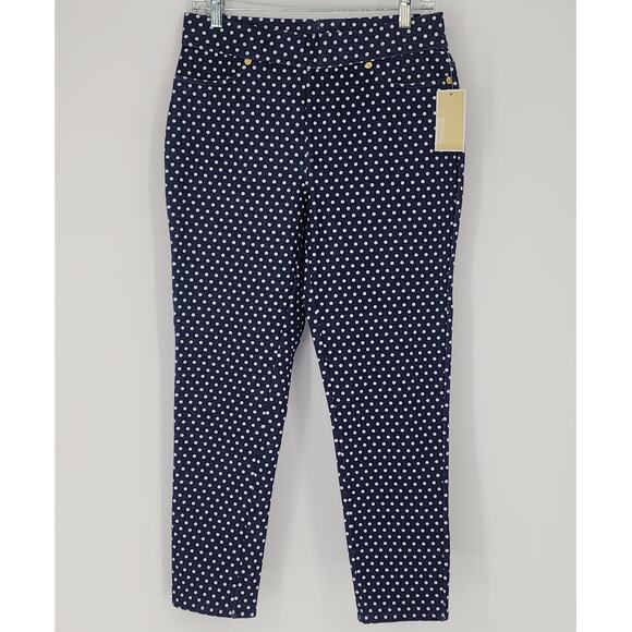 Michael Michael Kors Navy Polka Dot Pull-On Stretch Pants Women’s Size Large - Picture 11 of 12